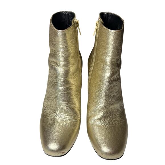 Saint Laurent Lou Gold Metallic Leather Ankle Boots Block Heel EU 38.5 US 8.5 - Picture 2 of 13